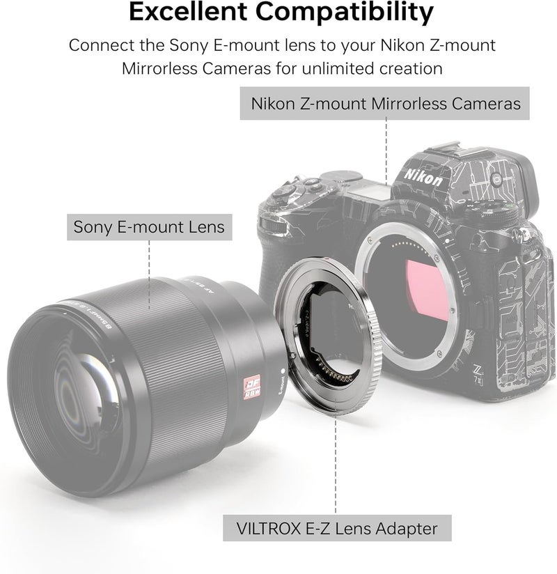 VILTROX E-Z Lens Adapter Auto Focus Adapter Compatible with Sony E-Mount Lens to Mirrorless Nikon Z-Mount Cameras Z5 Z50 Z6 Z6II Z7 Z7II Zfc - Image 2